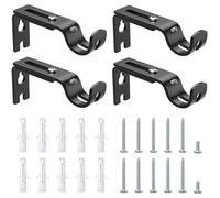 4Pcs Adjustable Curtain Rod Brackets with Screws, Wall Brackets Heavy Duty Curtain Rail Pole Strong Adhesive Holders Metal Bar for Home Bedroom Office Curtain Pole