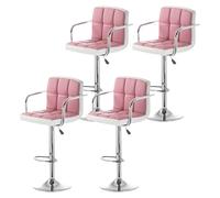 4pcs Adjustable Ergonomic 360° Swivel Bar Stools Modern Metal Chairs with Thick Backrest & Armrests Stylish Footrest for Kitchen Island & Café - White & Pink