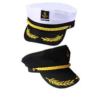 4pcs Adjustable Marine Captain Hat in Cotton Polyester for Cosplay | White and Black Set, Embroidered Emblem, Structured Brim, Packable Travel Friendly, Nautical Theme