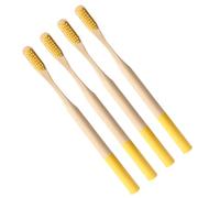 4pcs Adult Bamboo Toothbrush with Soft Bristles | Yellow Painted Handle, Kraft Paper Packaging, Portable for Bathroom Storage and Gym Bag Carry