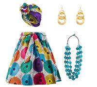 4Pcs African Dresses for Women African Attire Traditional Costume Black History Month Decorations Head Wrap Scarf