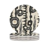 4PCS African Print Design Coasters Non-Slip Round Drink Coasters with Ceramic Stone and Cork Base, Heat Resistant Absorbent 33.00Stone Coaster Set for Kinds of Mugs and Cups, 4 Inch