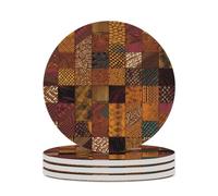 4PCS African Style Patchwork Coasters Non-Slip Round Drink Coasters with Ceramic Stone and Cork Base, Heat Resistant Absorbent 33.00Stone Coaster Set for Kinds of Mugs and Cups, 4 Inch