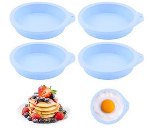 4Pcs Air Fryer Egg Mould, 4'' Round Silicone Ramekins for Fried Muffin Sandwiches, Ring Molds, Accessories, Poachers, Non-Stick Muffin Tray for Cooking Baking (Blue)