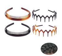 4Pcs Alice Bands Adult Women, Zig Zag Headband, 4 Styles Zigzag Headband, Headbands for Women Men Girls Hard Headbands Headwear Hair Hoop Accessory(Black, Amber Color)