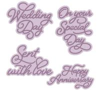 4PCS Alphabtes Metal Cutting Dies for Card Making On Your Special Day, Sent with Love, Wedding Day, Happy Anniversary Letters Metal Die Cuts for DIY Scrapbooking Paper Crafting Embossing Template