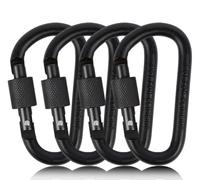 4PCS Aluminum Alloy D-Ring Locking Carabiner Key Chain Clip Hook, Heavy Duty Stainless Steel, Small Carabiner Snap Hooks Keychain Clips for Outdoor, Camping, Hiking, Hooks for Lifting Aids(Black)