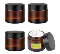 4Pcs Amber Glass Jars, 60ml Empty Cosmetic Jars with Lids und Inner Liners, Travel Pots with Spatula and Labels for Toiletries, Cosmetics, Powder, Lotion, Creams Containers