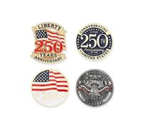 4pcs America 250th Anniversary Pins USA 250th Anniversary Merchandise Metal Enamel Brooch Patriot Independence Day Gift Jewelry, L, Zinc, no gemstone
