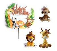 4Pcs Animal Cake Toppers - Safari & Jungle Cake Decorations with Giraffe, Monkey, Tiger for Birthday Parties