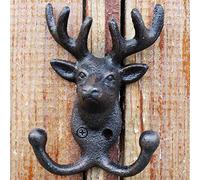 4Pcs Animal Decorative Wall Hooks Rustic Antique Country Cast Iron Hanging Coat Hooks - Screws for Mounting Included Towel Hanger for Aprons, Hats, Coats, Double Hook (Pattern : Deer)