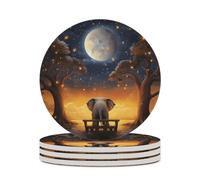 4PCS Animal Elephant Owl Tree Moon Star Coasters Non-Slip Round Drink Coasters with Ceramic Stone and Cork Base, Heat Resistant Absorbent 33.00Stone Coaster Set for Kinds of Mugs and Cups, 4 Inch