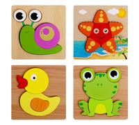 4Pcs Animal Wooden Jigsaw Puzzles for Kids 1+ Year Olds, Wooden Toddler Puzzles for Boys Girls, Learning Puzzles Set Duck Frog Snail Starfish (Animals)