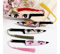 4pcs Anime Demon Tanjiro Bookmarks Set, Nezuko Zenitsu Hashira Sword Bookmark with Color Tassels, Reading Accessories for Anime Fans, Readers, Students, Book Lovers (Kimetsu No Yaiba)
