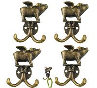 4pcs Antique Brass Coat Hooks, Vintage Decorative Wall Hooks for Farmhouse Style Entryways, Heavy Duty Animal Coat Hooks for Coats and Bags, Set of Four Brass Hooks Measuring 8 by 5.8 by 4.1 Cm