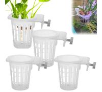 4Pcs Aquarium Plant Holders, Aquarium Plant Pots with Hooks, Hanging Aquarium Planter Cups for Fish Tank, Aquarium, A-quascape Decoration (Clear)