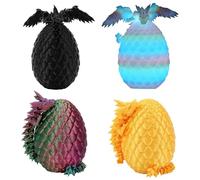 4pcs Articulated Dragon Inside Egg 3D Printed Fantasy Dragon Model Easter Surprise Fidget Toy Desk Decor Collectible Gift Idea(4 Pcs Luminous Rainbow a)