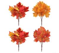 4PCS Artificial Autumn Leaf Bouquet Fake Foliage Stems for Home Decor - Realistic Floral Arrangement Indoor Outdoor Use 40cm Orange Red Yellow