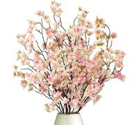 4PCS Artificial Cherry Blossom Flowers Pink Fake Flower Branches Stems | Dremisland 39.3in Fake Flowers Tree Stems Silk Faux Plum Blossom Plants Desk Winter Decoration for Wedding Party Table Vase
