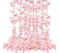 4PCS Artificial Cherry Blossom Garlands, 1.8 m Fake Cherry Blossom Vines, Fake Pink Vines Hanging Sakura Vine, Hanging Silk Flowers for Wedding Party Pink Room Decor
