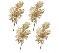 4Pcs Artificial Christmas Tree Branch Picks with Hollowed Fruit Spikes and Glitter Finish, Plastic Simulation Twigs for Holiday Decoration in Blue(Gold)