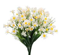 4PCS Artificial Daisy Flowers Outdoor Spring Summer Decoration UV Resistant Fake Flowers Faux Plastic Greenery Shrub Plant Indoor Outside Hanging Garden Home Porch Wedding Party Decor (White)
