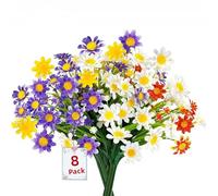 4PCS Artificial Daisy Flowers Outdoor Spring Summer Decoration UV Resistant Fake Flowers Faux Plastic Greenery Shrub Plant Indoor Outside Hanging Garden Home Porch Wedding Party Decor (Colorful)
