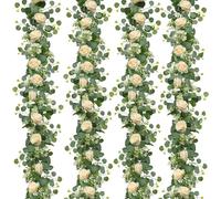 4PCS Artificial Eucalyptus Flower Garland Champagne Fake Rose Garland Vines | Silk Gypsophila Hanging Wisteria Fake Eucalyptus Plants Faux Greenery Garlands for Wedding Arch Table Runner Backdrop Decor