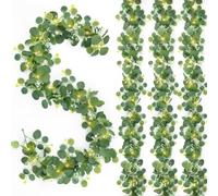 4Pcs Artificial Eucalyptus Garland, 6FT Greenery Vines Garland with Lights | Fake Garland with White Flowers, Fake Hanging Greenery Plants for Wedding Arch Backdrop Table Party Home Decorations