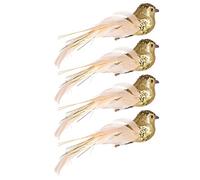 4PCS Artificial Gold Cardinal Birds Clip- Christmas Cardinal Birds Clip for Christmas Tree Ornament Decorations Arts and Crafts 14cm