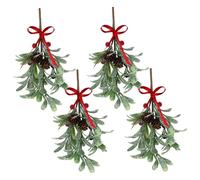 4PCS Artificial Greenery Mistletoe Christmas Decor Hanging Mistletoe Christmas Garland with Bow Pinecone Berry for Wedding Decorations Decor