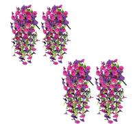 4Pcs Artificial Hanging Flowers Outdoor, Fake Trailing Plants Morning Glory Decoration Artificial Fake Silk Hanging Plants Basket Spring Decor Garden Porch Wedding for Pots Patio for All (F1)