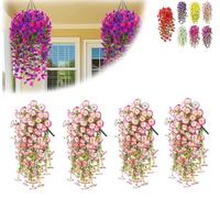 4PCS Artificial Hanging Flowers, Precisetrue hanging flowers,hanging Baskets Artificial flowers,Eucalyptus flowerss,Plastic Flowerss,Faux Morning Glory for Spring Decor Garden Porch Window Weddind (B)