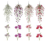 4Pcs Artificial Hanging Flowers, UV-Resistant Fake Hanging Plants Flower with 8 spare three-headed flowers, Wisteria Vines Fake Plant for Wall Home Garden Yard Patio Wedding Indoor Outdoor Decoration