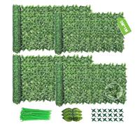 4PCS Artificial Ivy Fence Screening, 3M X 1M Garden Screening with 400pcs Zip Ties,Garden Screening Roll,Ivy Trellis Screening,Artificial Leaf Trellis,Foliage Wall Panel,UV Resistant