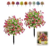4PCS Artificial Violet Flower Topiary Tree with Ground Spike - 60cm UV Realistic Plastic Garden Decor, Indoor/Outdoor Artificial Plant for Home/Garden/Patio, Low-Maintenance Festive Gift (Mix,2pcs)