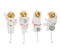 4pcs Astronaut Decorative Hook Resin White Punch-free Home Coat Hook | Chic Spaceman Shape, Smooth Finish for Tile Surfaces, 4 Hooks, Scarves and Lanyards
