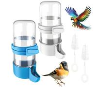 4Pcs Automatic Bird Water Feeder Set with Cleaning Brushes, 240ml Drinking Water Dispenser for Cockatiel & Budgie, Cage Accessories for Parakeet, Lovebirds, Parrot & Hamster (White & Blue)