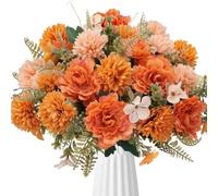 4Pcs Autumn Artificial Chrysanthemum Ball Flowers Orange Faux Flowers | Fall Fake Flowers Silk Hydrangea Peony Bouquet for Wedding Party Table Centerpieces Floral Arrangement Home Autumn Decor