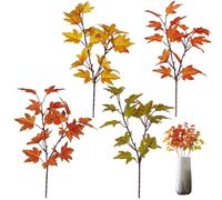 4pcs Autumn Decorations Autumn Flowers Artificial Autumn Artificial Flowers Artificial Maple Leaves Fake Fall Leaves Stems Plants 15.35x9.06 Inch Autumn Leaves Shrubs Artificial Thanksgiving Decor