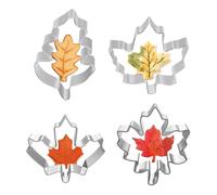 4Pcs Autumn Leaves Cookie Cutters Stainless Steel Autumn Maple Leaf Cookie Cutters Oak Leaf Biscuit Cutter Leaves Shapes Fall Themed Baking Molds for Fall Party Baking Thanksgiving Decorations