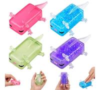 4Pcs Axolotl Squishy, Glitter Blue Purple Pink Green Sensory Fidget Pack, Axolotl & Square Shaped Sugar Filled Compounds for Stress Relief and Desk Decor
