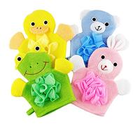 4Pcs Baby Bath Mitt Washcloths Gloves - Child Cute Bath Glove, Blue Bear,Pink Rabbit,Yellow Duck and Green Frog Baby Wash Mitt Gift for Kids