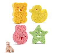 4Pcs Baby Bath Sponges, Soft Safe Animal Shapes Baby Bath Sponge Kids, Natural Bath Massage Sponges, Cute Baby Sponges for Bath Newborn Gentle on Newborn and Toddler Skin(Orange,Green,Yellow,Pink)