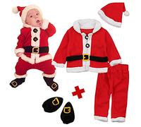 4PCS Baby Christmas Outfit My First Xmas Santa Costume Toddler's Romper Newborn Cute Party Costume 0 Month-7 Years (Red, 0-6 Months)