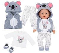 4Pcs Baby Doll Clothes for 12-18 Inch Doll, Cute Koala Doll Accessories with Hooded vest Tops Pants Socks Rebirth Baby Doll Clothes 43cm for Girl's Birthday Gift