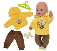 4PCS Baby Doll Clothes for 14-18Inch Baby Dolls, Cartoon Clothing Outfits with Bee Hoodie, Brown Pants, Hanger and Socks, Sweet Doll Clothes Compatible with New Born Baby 35-45 cm Dolls Girls Birthday
