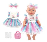 4Pcs Baby Doll Clothes for 35-45cm Dolls, 14-18 Inch Powder Blue Doll Clothes Outfit, 1 Hair bow, 1 Skirt, 1 Pink Handbag, 1 Pair of socks, Doll Clothing Accessories Set for Girls and Doll Collectors