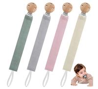 4Pcs Baby Dummy Clip, Dummy Clips for Boys, Dummy Clip, Pacifier Clips, Bibs DummyClip, Soft Fabric Pacifier Clips with Wooden Beads, for Teething Toys & Soothers, Fits Most Pacifiers Unisex Newborn