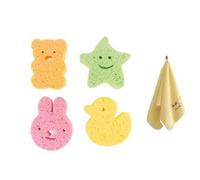 4PCS Baby Sponges for Bath,Bring 1 Towel,Four Different Cute Baby Sponges for Bath, Paired with A Yellow Towel, are Suitable for Newborns and InfantsGently Caring for Their Skin